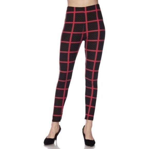 TCLC BROWN   Red Plaid Print Full length Leggings Size 12-20 NWT - Picture 1 of 3